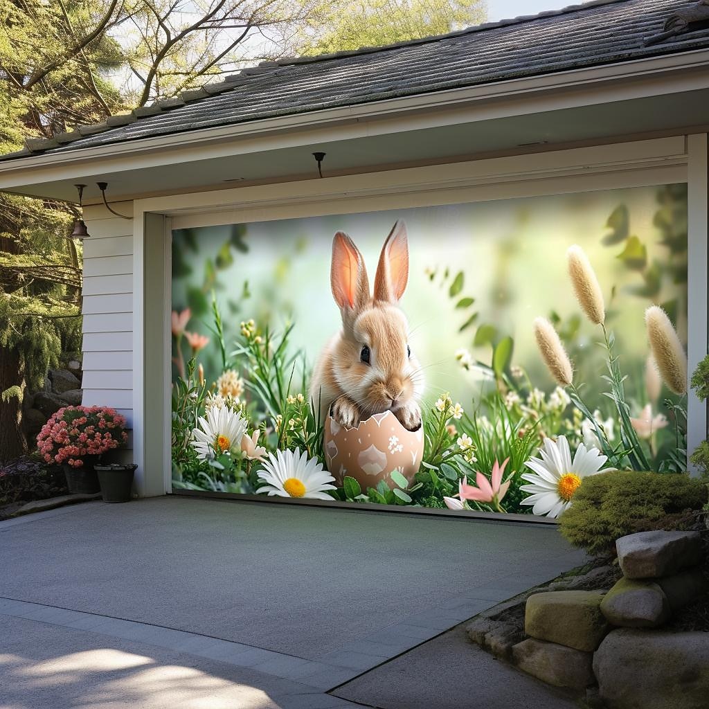 vårspiser kanin utendørs garasjeportdeksel banner vakkert stort bakteppe dekorasjon for utendørs garasjeport hjem veggdekorasjoner arrangement fest parade 2026 - $37.99 –P7