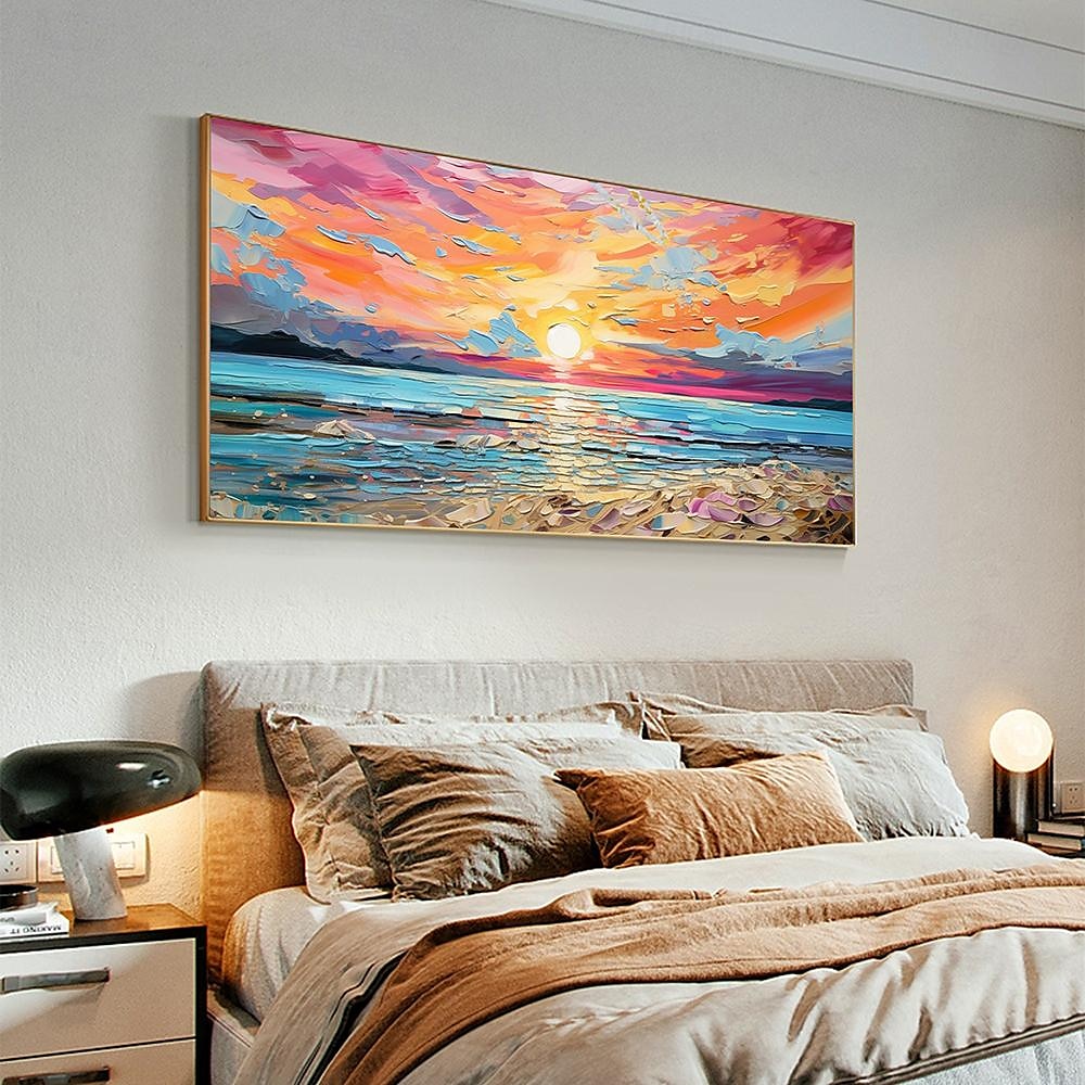 2025年 油絵手描きの印象派海辺の日没の油絵キャンバス現代海景絵画抽象的なカラフルな風景画壁アートの絵画リビングルーム家の装飾 コレクション – $75.99 –P5