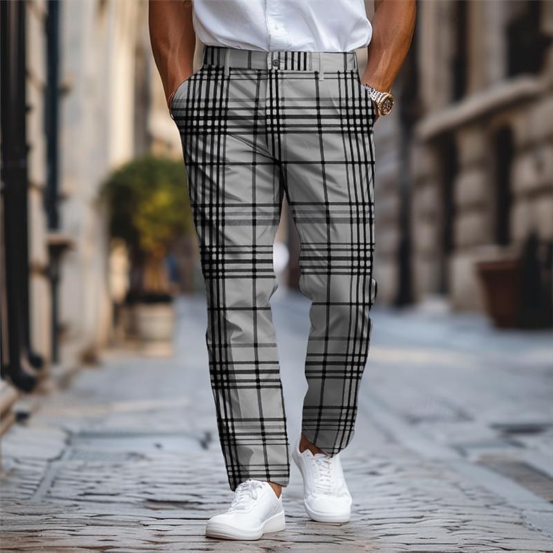 Karierte/karierte Business-Klassiker-Herren-Business-Anzughose mit 3D-Druck, flache Vorderseite, gerades Bein, Polyester-Hose mit mittlerer Taille, Outdoor-Streetwear für die Arbeit, Alltagskleidung, 2025 - $29.99 –P4