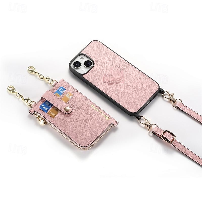 טלפון מגן עבור אייפון 16 iPhone 15 Pro Max iPhone 14 13 12 Pro Max Plus מארז כרטיס ארנק ניתן לניתוק רוכסן עם שרוך לב רטרו TPU עור PU 2025 - $24.99 –P5