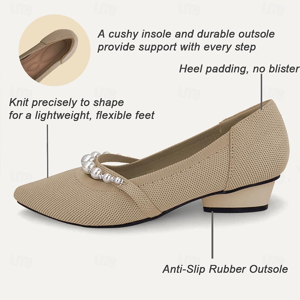 Women's Heels Plus Size Flyknit Shoes Soft Shoes Wedding Office Work Rhinestone Imitation Pearl Chunky Heel Pointed Toe Fashion Classic Comfort Walking Knit Loafer Black Red Blue 2026 - $46.99 –P1