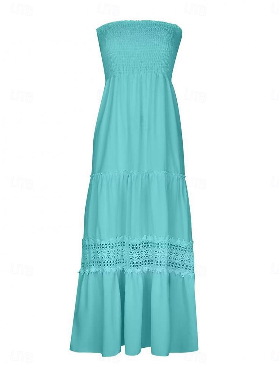 Damen Langes Kleid Maxikleid Weißes Kleid Freizeitkleid Weißes Spitzenhochzeitskleid Boho-Kleid Streetwear Maxi A-Linie Straße Date Lässiger Schnitt Ärmellos Trägerlos Schwarz Weiß Gelb Minzgrün 2025 - $46.99 –P6