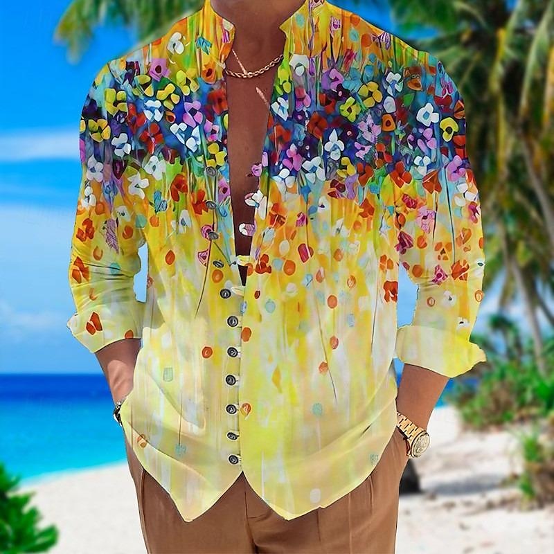 Homme Floral Chemise Chemise Lin Chemise boutonnée manche longue Décontractées Usage quotidien Sortie Fin de semaine Printemps Col Mao Imprimer Bouton bas Blanc 1 Jaune Violet Rose rouge Blanc 2 de 2025 ? $9.79 –P10