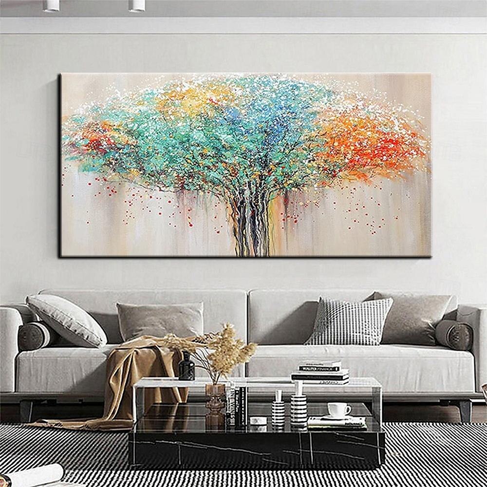 Peinture à l'huile d'arbre de vie abstraite de haute qualité, peinte à la main, colorée, faite à la main, pour salon de 2025 ? $66.99 –P4