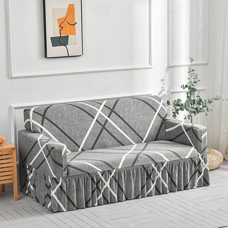 blommigt tryckt sofföverdrag stretch överdrag med kjol, mjukt slitstarkt sofföverdrag 1 st spandex tyg tvättbart möbelskydd passar fåtölj sits/lovesat/soffa/xl soffa/l form soffa 2025 - $27.99 –P4