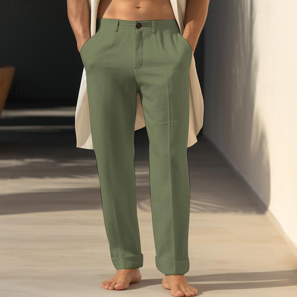 40 % Leinen Herren Leinenhose Hose Hosen Sommerhosen Tasche Gerade geschnitten Glatt Atmungsaktiv Komfortabel Büro / Geschäftlich Täglich Urlaub Klassisch Brautkleider schlicht Schwarz Weiß 2025 - $31.99 –P3
