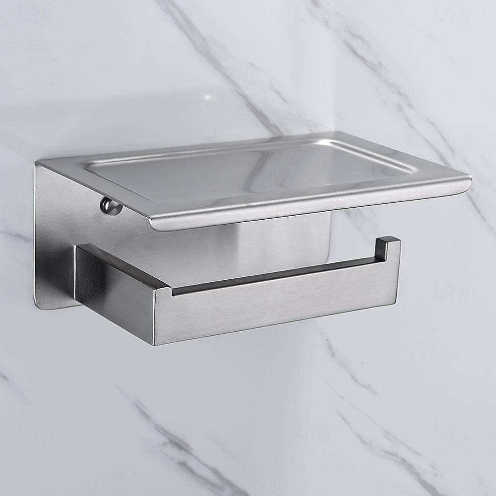 Bathroom Accessory Set Wall Mounted Brushed Stainless Steel Include Robe Hook Towel Bar Toilet Paper Holder with Mobile Phone Storage Shelf Towel Holder and Roll Paper Shelf 1or 3pcs 2025 - $49.99 –P15