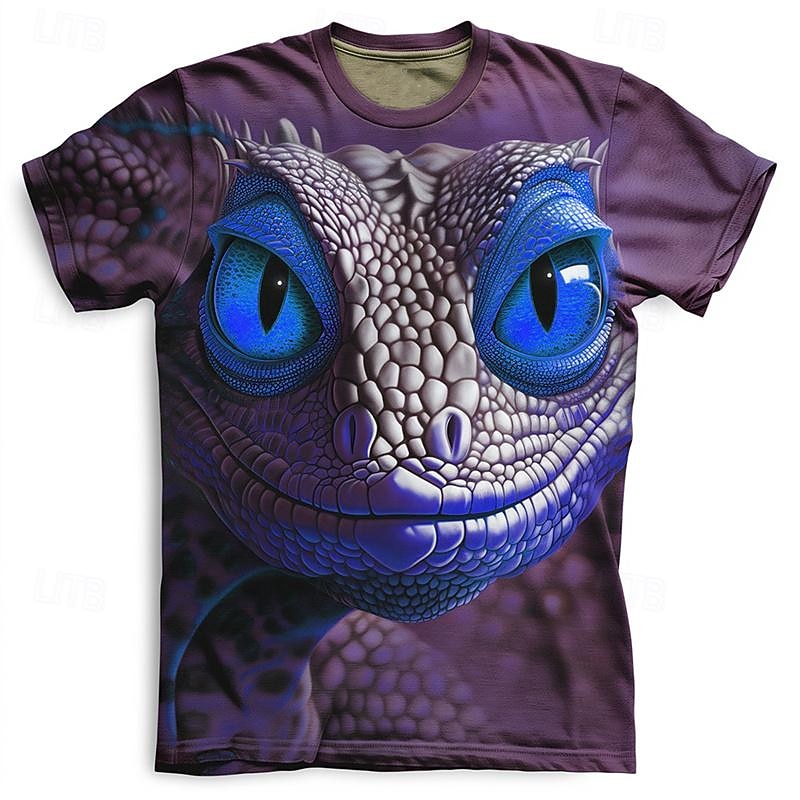 Voor heren Grafisch dier Dinosaurus T-shirt Korte mouw T-shirt 3D-afdrukken Strakke ronde hals Overhemd Dagelijks Casual Subcultuur Buitensporten Feestdagen Uitgaan Paars Groen Rode roos Lente zomer 2026 - $19.49 –P8