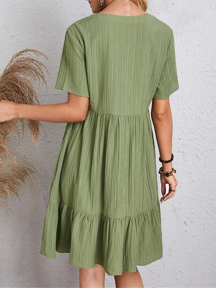 Γυναικεία Μίνι φόρεμα Λινό από ψεύτικο βαμβάκι Φόρεμα ριχτό Καθημερινό φόρεμα Καλοκαιρινό φόρεμα Κομψό στυλ street Βασικό Διακοπές Δρόμος Ημερομηνία Χαλαρή Εφαρμογή Κοντομάνικο Λαιμόκοψη V 2026 - $10.49 –P17