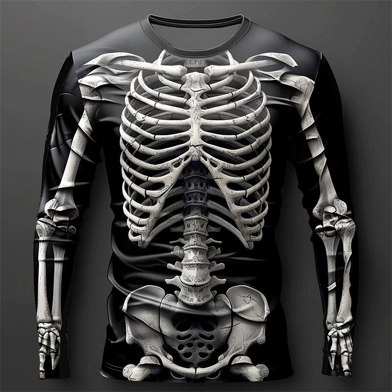Herren Graphic Skelett T Shirt Langarm T-Shirt 3D-Druck Rundhalsausschnitt Hemd Designer Brautkleider schlicht Subkultur Sports Outdoor Festtage Ausgehen Schwarz Burgunderrot Purpur Frühling & Herbst 2025 - $19.99 –P6