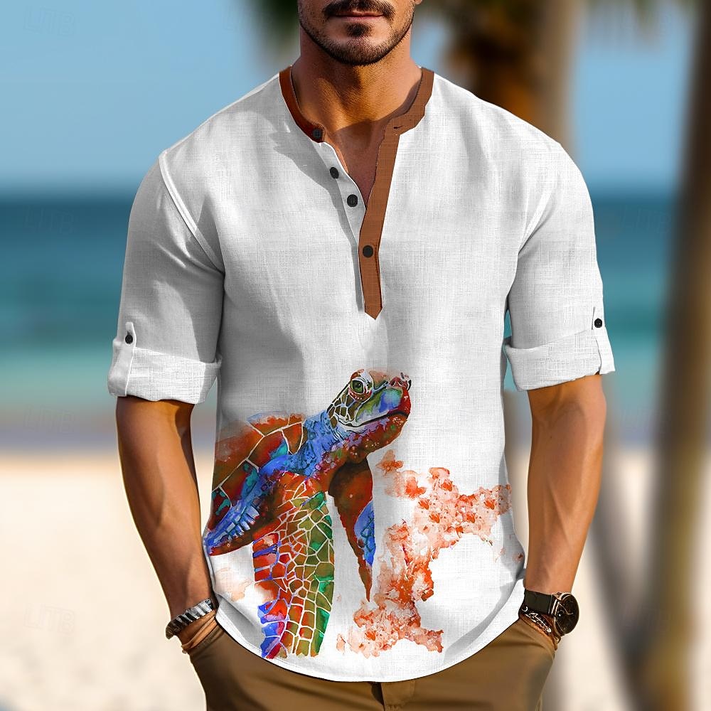 Férfi Tropikus Teknősbéka Ing Hawaii ing Aloha ing Hosszú ujj Ing Álló gallér Hawaii Üdülő Hétköznapi viselet Alkalmi Hétvége Medence Barna Lóhere S M L 2025 - $24.99 –P10