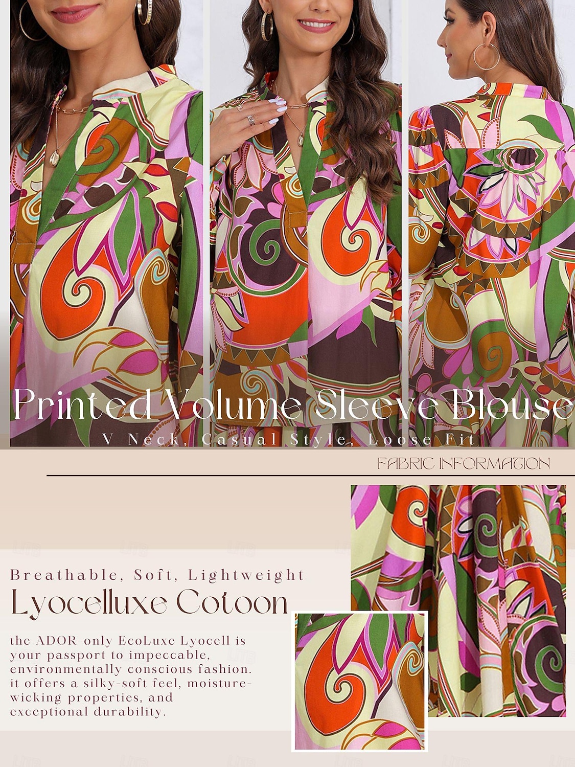 Tencel overhemdblouse met kleurblokken en gebloemde v-hals 2025 - $4.99 –P1