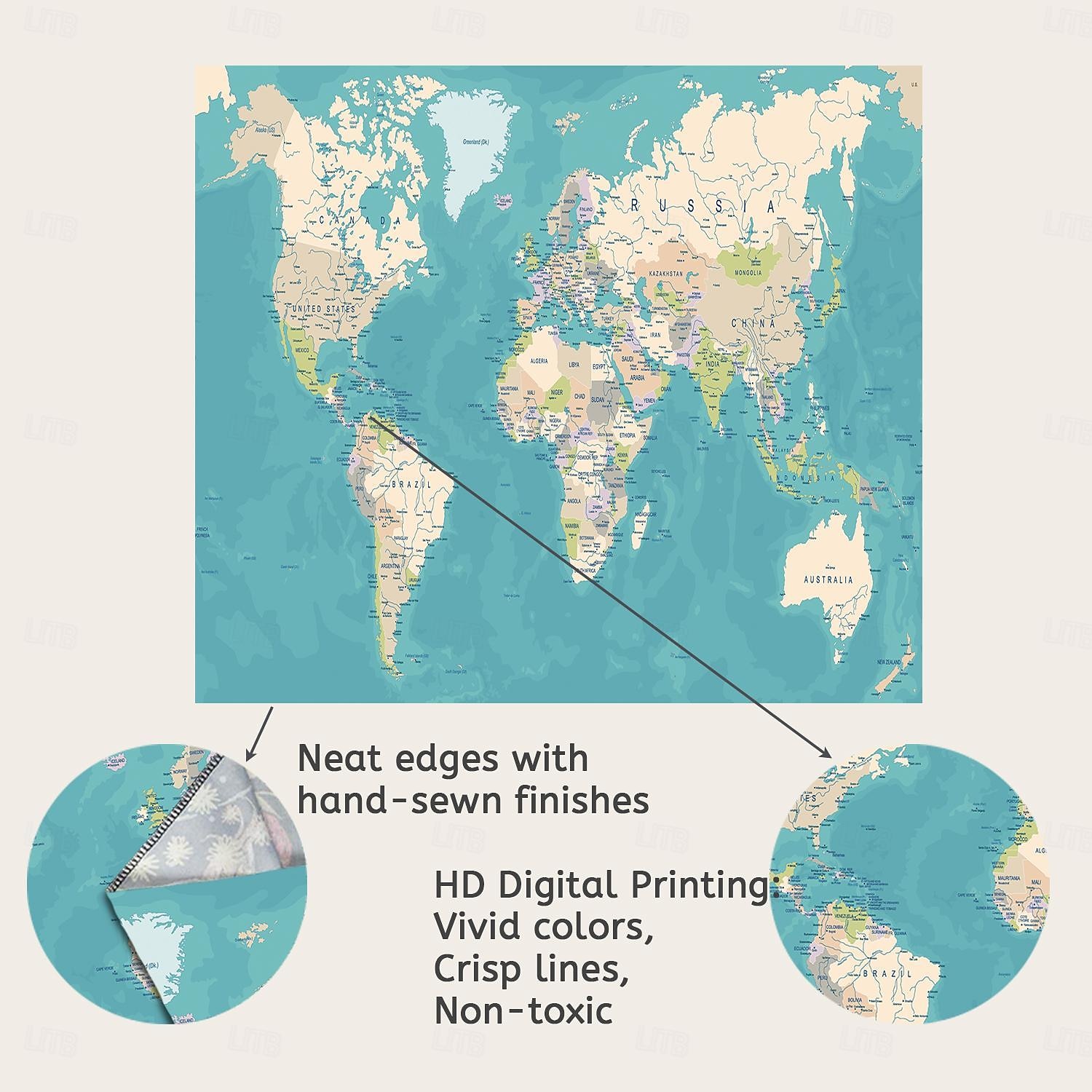 World Map Wall Tapestry Art Decor Blanket Curtain Picnic Tablecloth Hanging Home Bedroom Living Room Dorm Decoration Vintage Topography Parchment Style 2025 - $16.99 –P7