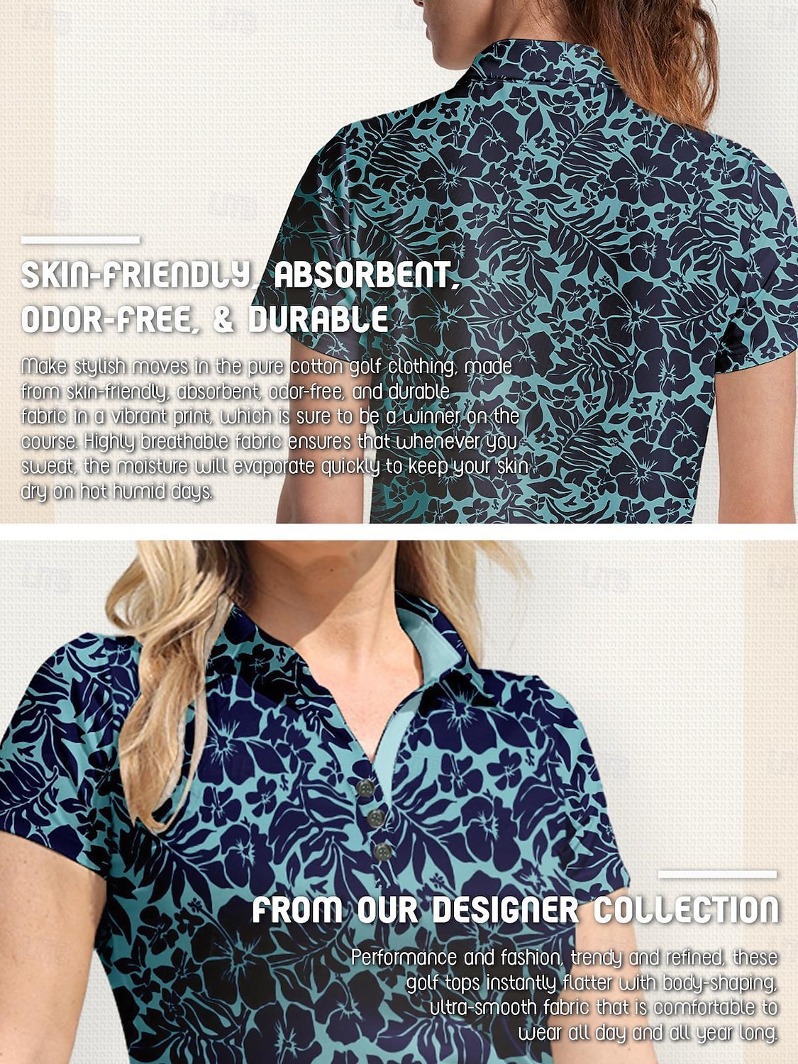 Women's Golf Polo Shirt Navy Short Sleeve Sun Protection Lightweight Top Floral Leaf Ladies Golf Attire Clothes Outfits Wear Apparel 2025 - $24.99 –P1