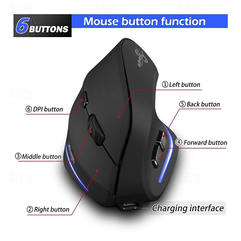 ZELOTES F-35 Wireless 2.4GHz Rechargeable Vertical Mice 6 Buttons 2400 DPI Adjustable Ergonomic Optical Gaming Computer Mouse 2025 - $52.99 –P2