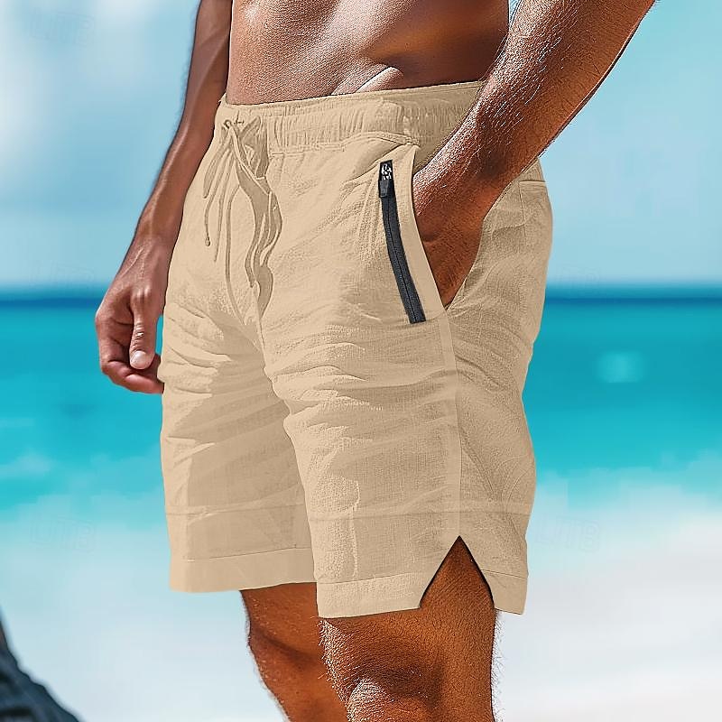 Men's Shorts Linen Shorts Summer Shorts Beach Shorts Pocket Drawstring Elastic Waist Plain Comfort Breathable Short Casual Daily Holiday Fashion Classic Style White Army Green 2025 - $24.99 –P11