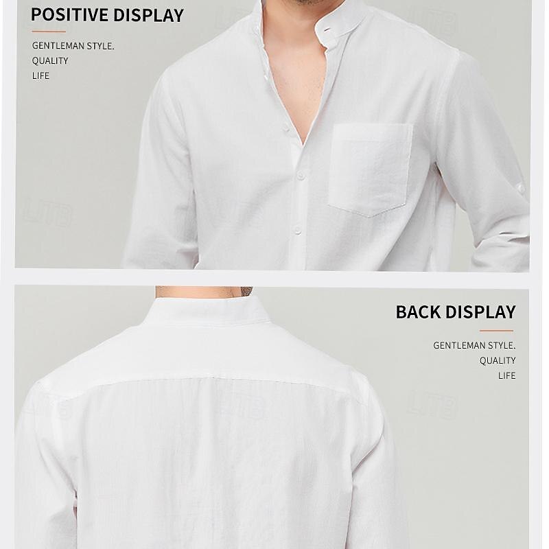 Men's Shirt Linen Shirt Chinese Collar Shirt Mandarin Collar Shirt Summer Shirt Beach Shirt Plain Vacation Street Black White Yellow Pink Long Sleeve Band Collar Summer Clothing Apparel Front Pocket 2025 - $32.99 –P4