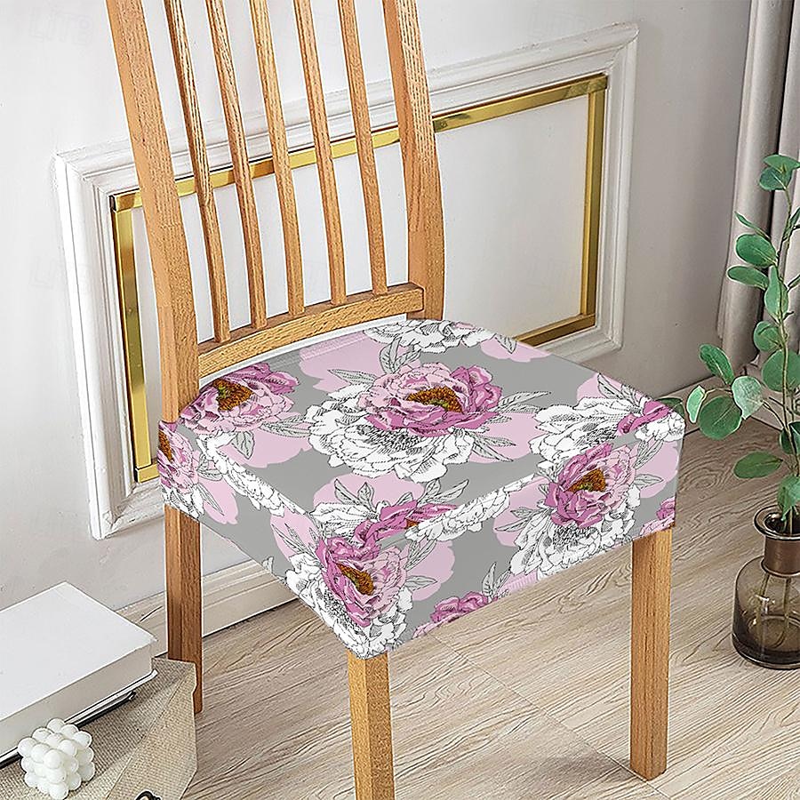 Capas elásticas para assento de cadeira de jantar 1 peça, capas de assento laváveis macias e removíveis com estampa floral para cadeiras de jantar, protetor de capa de assento para sala de jantar de 2025 por $6.99 –P9