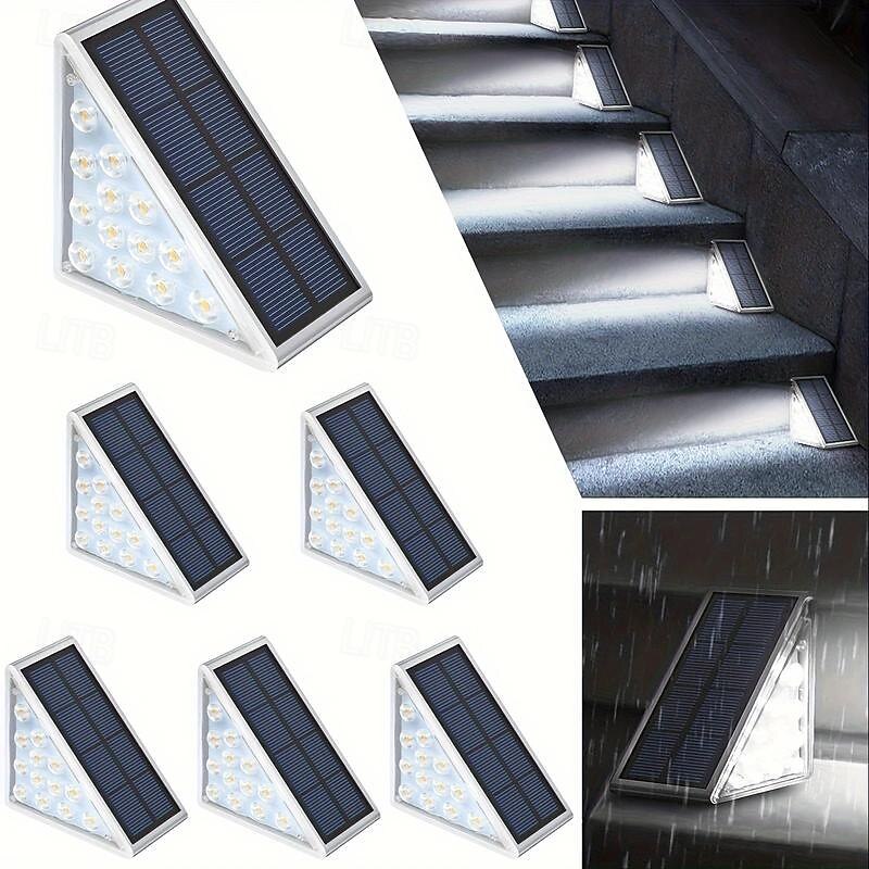 2/6 pezzi luci solari per gradini, luci da esterno triangolari luci solari da ponte ip67 impermeabili luci decorative con accensione automatica per cortile con scale, vialetto, portico, porta d'ingresso, marciapiede, bianco caldo del 2025 a $29.99 –P9