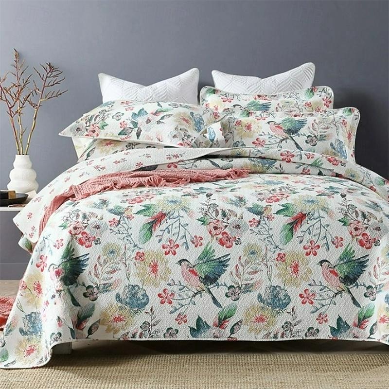 Set trapunta con motivo floreale a forma di uccello in cotone 100%, set copriletto copriletto king size per tutte le stagioni, set di biancheria da letto oversize leggero del 2025 a $151.99 –P1