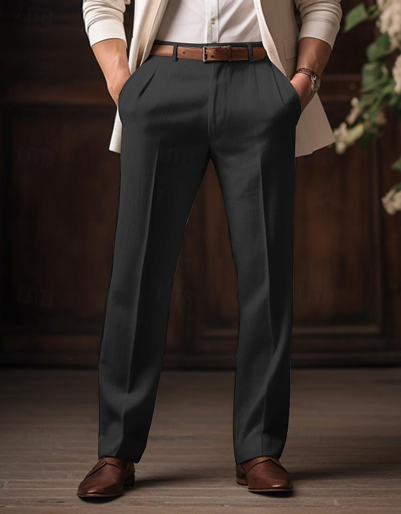 40% Lino Per uomo Pantaloni di lino Pantaloni Pantaloni estivi Tasche Gamba dritta Liscio Traspirante Comodo Ufficio / Business Giornaliero Da mare Classico Informale Nero Bianco del 2026 a $33.99 –P7