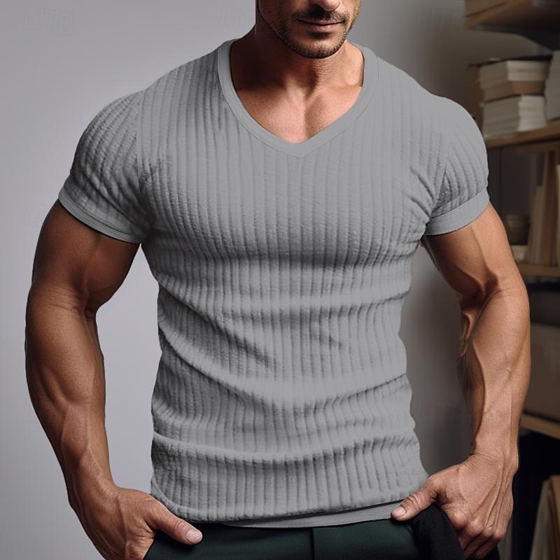 Pánské Tričko Tričko s žebrovaným úpletem Tričko Top Krátké rukávy Do V Léto Bez vzoru Pit Strip Módní Designové Základní Dovolená ulice Jdeme ven Černá Bílá Khaki Top tričko pro muže 2025 - $17.99 –P3
