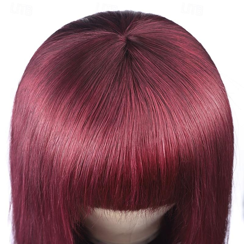 perruque à mécanisme complet 99j# perruque de cheveux raides bordeaux cheveux humains 12-24 pouces de 2025 ? $146.99 –P4
