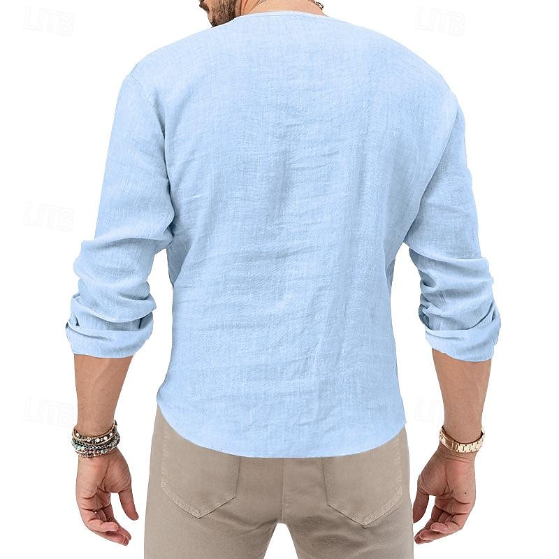Men Henley Shirt Tee Long Sleeve V Neck Plunging Neck Henley Summer All Seasons Solid Color Plain Fashion Designer Casual Color Block Buttons Plain Casual Daily Outdoor White Top Tee for Men 2026 - $22.99 –P2