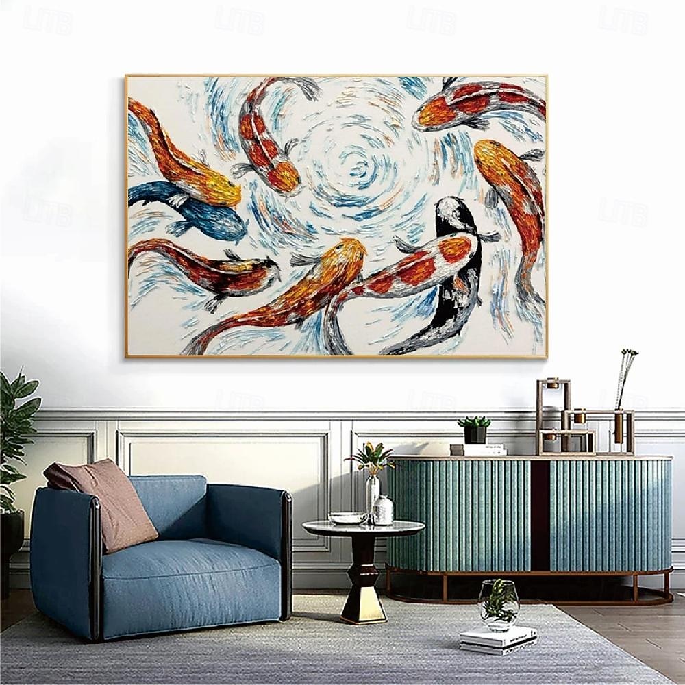 Handmade Hand Painted Oil Painting Wall Modern Abstract Large Koi Fish Abstract Painting Original Koi Fish Art Feng Shui Painting FISH POND No Frame Unstretched 2025 - $116.99 –P1