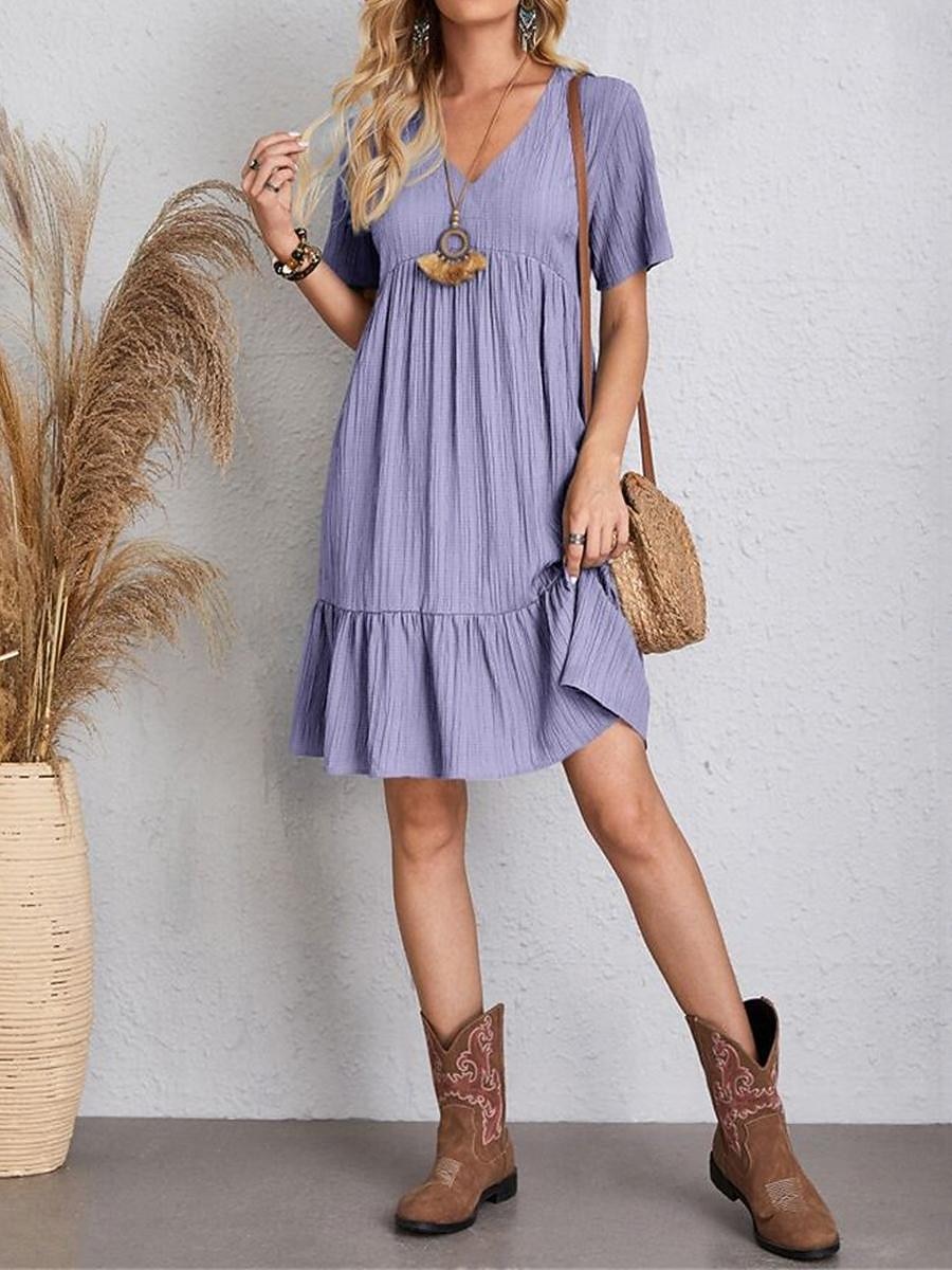 Γυναικεία Μίνι φόρεμα Λινό από ψεύτικο βαμβάκι Φόρεμα ριχτό Καθημερινό φόρεμα Καλοκαιρινό φόρεμα Κομψό στυλ street Βασικό Διακοπές Δρόμος Ημερομηνία Χαλαρή Εφαρμογή Κοντομάνικο Λαιμόκοψη V 2026 - $10.49 –P9