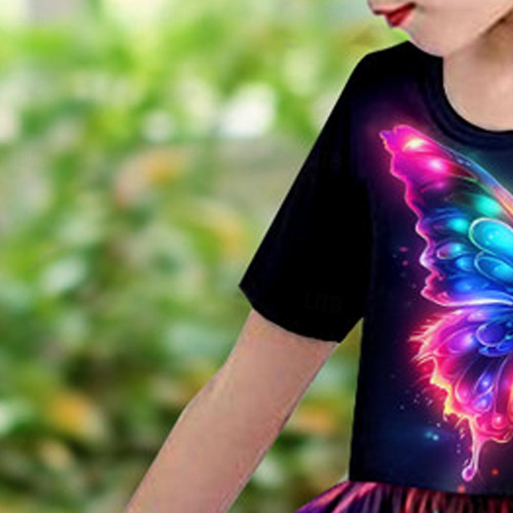 FILLE 3D Papillon Robe Manche Courte 3D effet Eté du quotidien Vacances Décontractées Magnifique Enfants 3-12 ans Robe casual Robe Patineuse Au dessus du genou Standard de 2025 ? $15.99 –P5