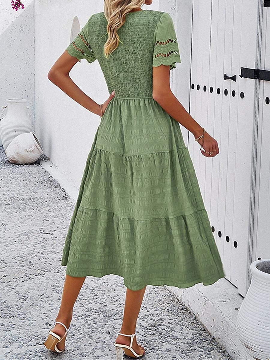 Mulheres Vestido branco Vestido midi Com Transparência Patchwork Encontro Férias Roupa de rua Básico Gola Redonda Manga Curta Preto Branco Marron Cor de 2025 por $52.99 –P14