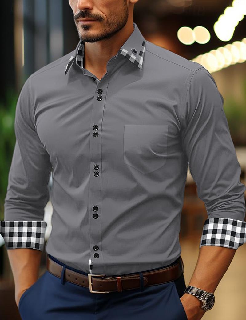 Herren Hemd Sommerhemd Oberhemd Knopfhemd Lässiges Hemd Schwarz Weiß Rosa Wein Marineblau Langarm Plaid Farbblock Kargen Täglich Urlaub Patchwork Bekleidung Baumwolle Baumwollmischung Modisch 2025 - $22.99 –P5