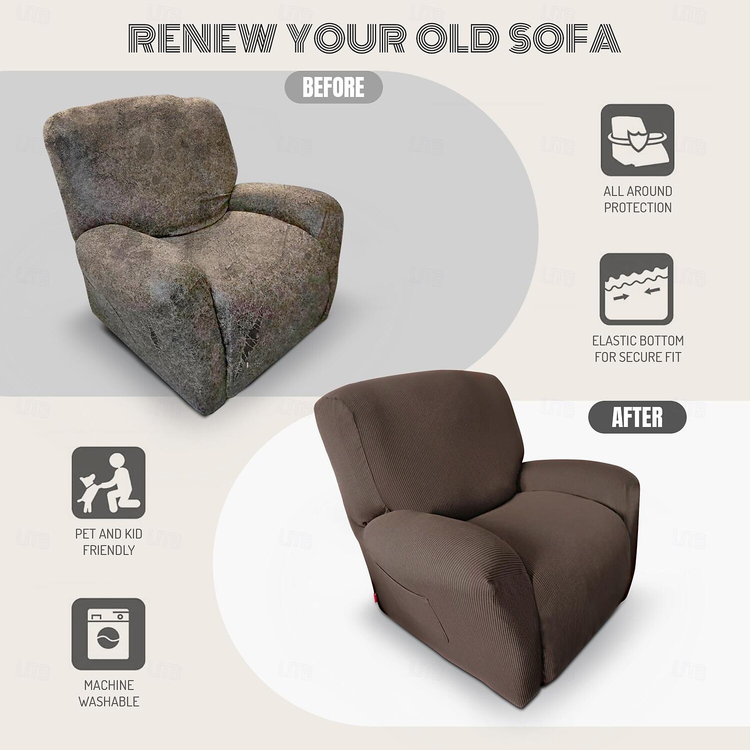 capas reclináveis jacquard 1 peça, capas elásticas para cadeiras reclináveis para sofá reclinável de 1 assento, capa para sofá reclinável de assento único muito macia, lavável à máquina de 2025 por $69.99 -P4