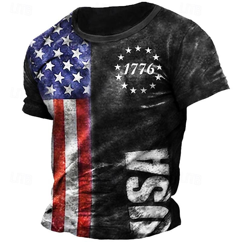 4 juli 2026 250:e minnesdagen Herrs patriotiska patriot grafisk 3D tryck amerikansk flagga veteran crew neck kortärmad T-shirt 2026 - $20.99 –P2