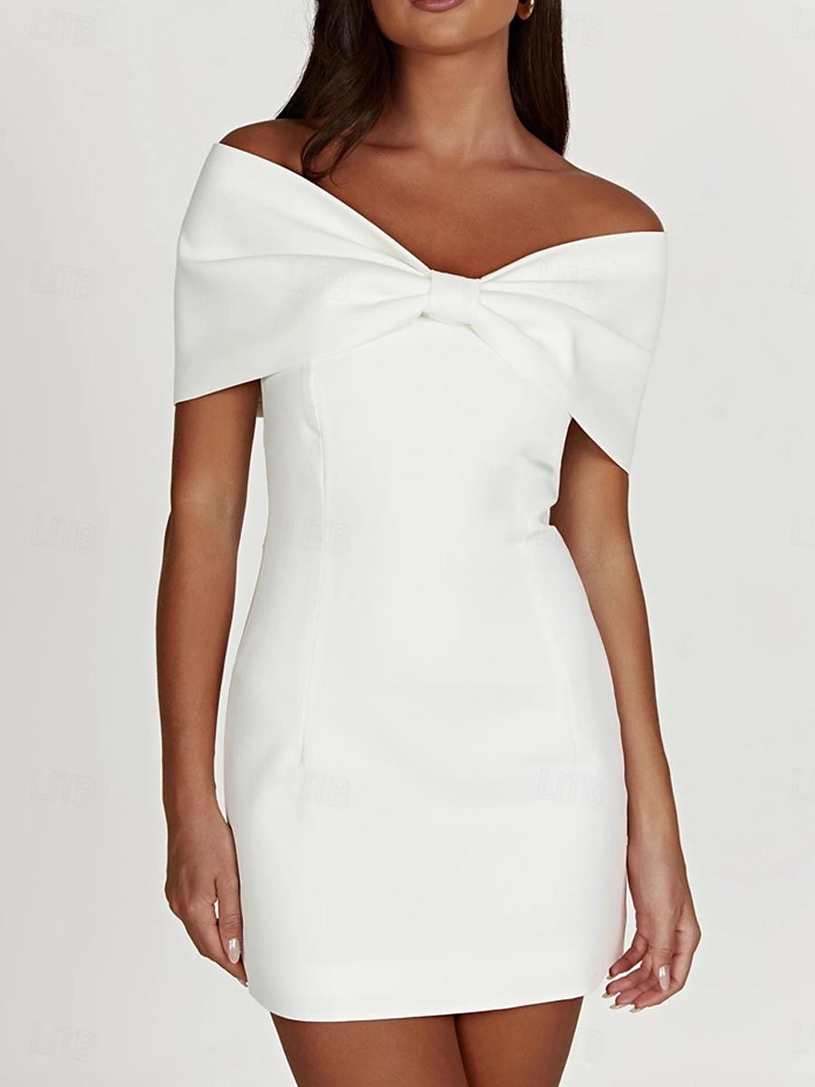 Damen Etuikleid Minikleid Rückenfrei Schleife Hochzeit Party Elegant Ausgefallene Schulterfrei Kurzarm Schwarz Weiß Rote Farbe 2025 - $46.99 –P10