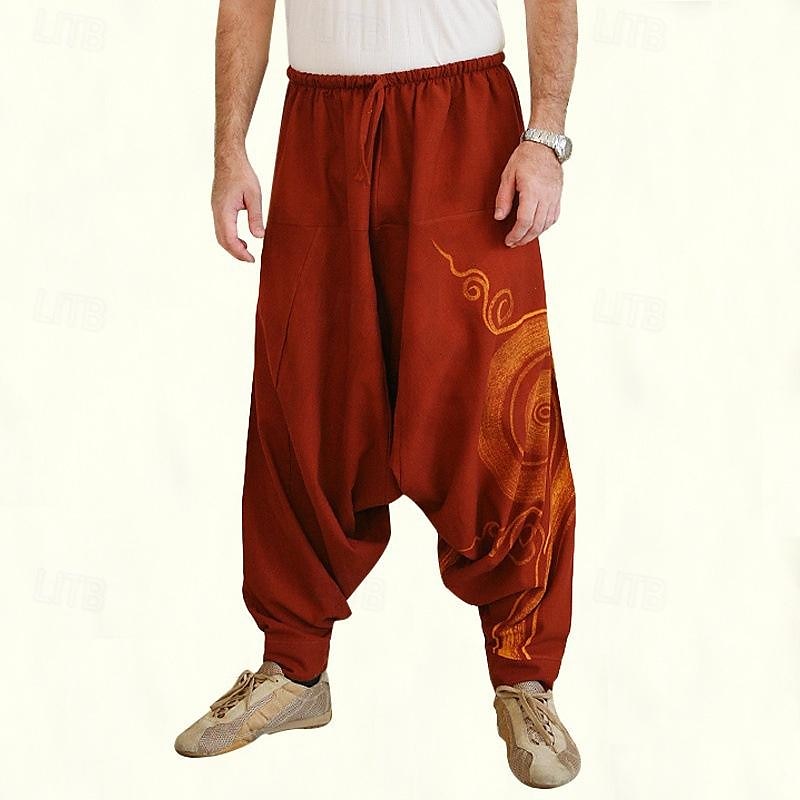 Men's Trousers Summer Pants Harem Pants Casual Pants Drawstring Elastic Waist Graphic Breathable Soft Casual Daily Holiday Streetwear Ethnic Style Black Blue Micro-elastic 2025 - $16.49 –P7