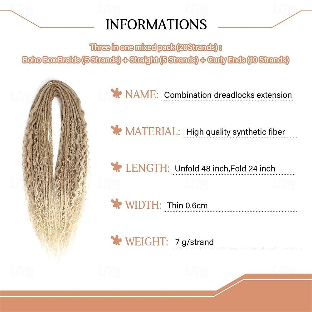 Dreadlock Extensions Double Ended 24 Inch 3 In 1 Mixed Light Brown to Blonde Dreads Set Synthetic Curly Ends Hippie Style Boho Wavy Dreads 20 Strands Handmade Dreads 2025 - $41.99 –P5