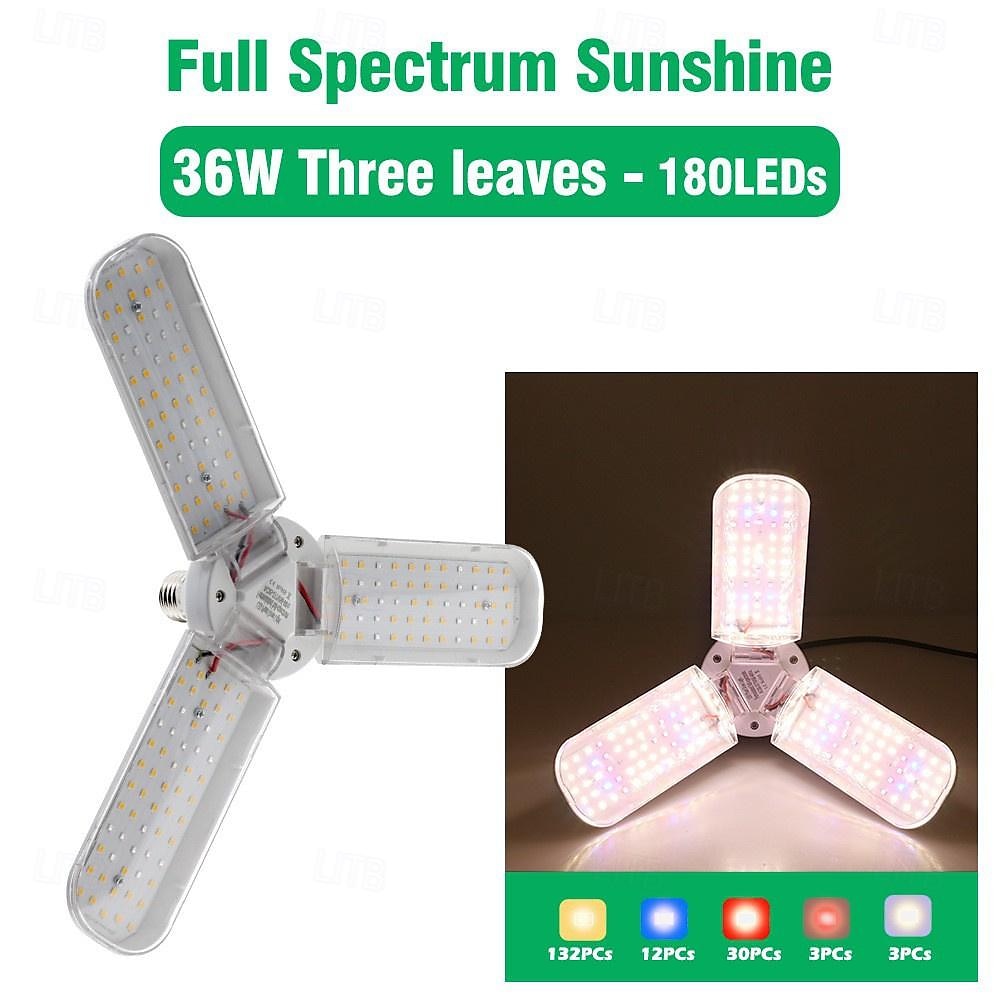 E27 LED Grow Light with 4M Switched Cord 36W Three Lvaves Sunlike Full Spectrum Indoor Grow Light Plants Black Light Upgraded Version  with White Red Blue Red UV and Purple UV 1pc 2025 - $29.99 –P1