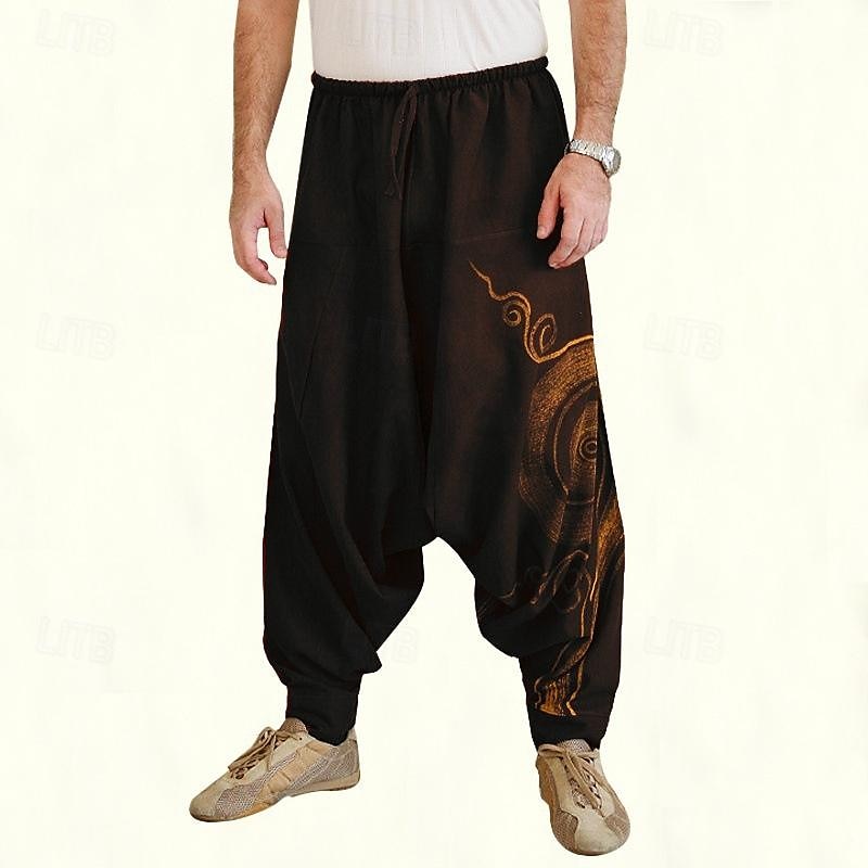 Men's Trousers Summer Pants Harem Pants Casual Pants Drawstring Elastic Waist Graphic Breathable Soft Casual Daily Holiday Streetwear Ethnic Style Black Blue Micro-elastic 2025 - $16.49 –P5