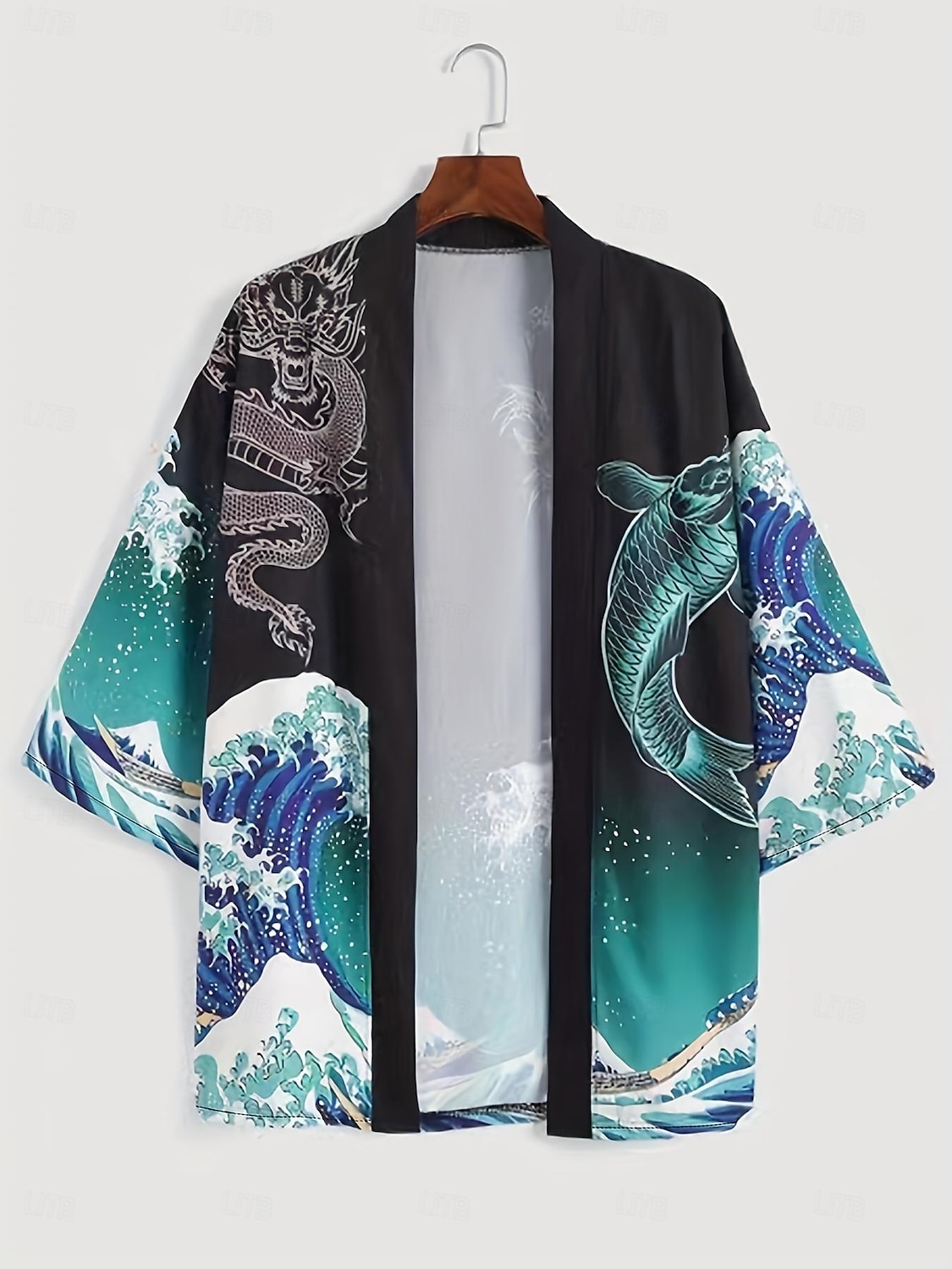 Japanese Cardigan Cosplay Waves & Dragon Print Shirts, Traditional Kimono Shirt, Men's Beach Yukata Asian Clothing, Plus Size 2025 - $20.99 –P1
