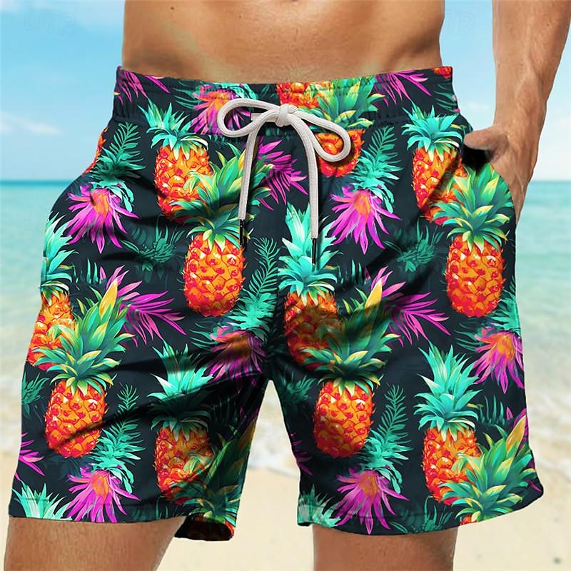 Men's Pineapple Swim Trunks Swim Shorts Board Shorts Mid Waist Vacation Hawaiian Holiday Vacation Holiday Beach Drawstring with Mesh lining Elastic Waist Designer Clothing Apparel 2025 - $19.99 –P8