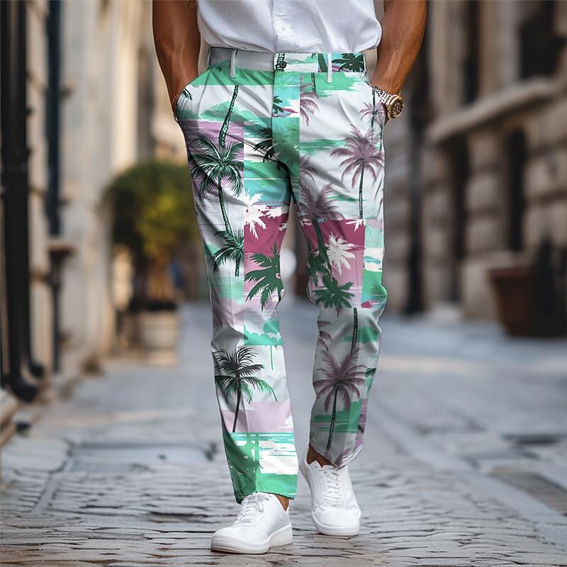 palmträd semester hawaiian herrresort 3d-tryckta klänningsbyxor platt fram raka ben polyester medium midja byxor utomhus semester semester dagligt slitage s till 3xl 2025 - $35.99 –P5