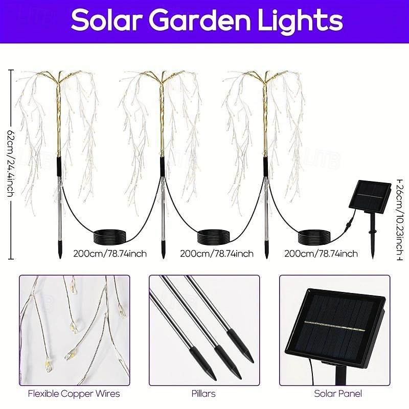Solar Pathway Lawn Light Outdoor Waterproof IP65 - 3 Copper Wire String Lights, 300 LED, 3 Lighting Modes for Garden, Courtyard, Path, Terrace 2026 - $39.99 –P1