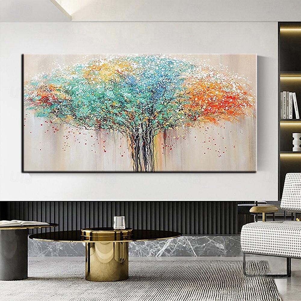 Peinture à l'huile d'arbre de vie abstraite de haute qualité, peinte à la main, colorée, faite à la main, pour salon de 2025 ? $66.99 –P1