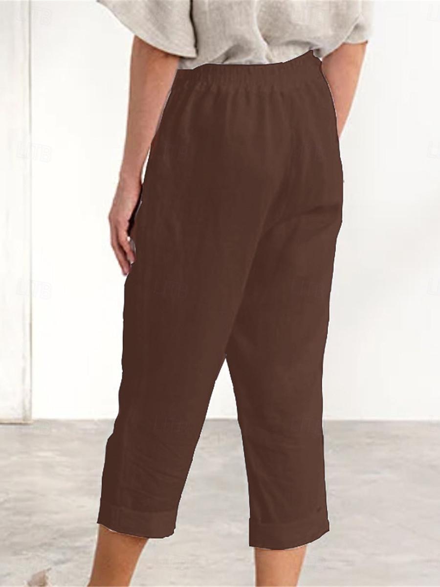 Women's Cotton Linen Pants Fashion Basic Comfort Pure Color Pocket Elastic Waist Breathable Micro-elastic Street Daily Black White Navy Blue Brown Summer 2025 - $21.99 –P13