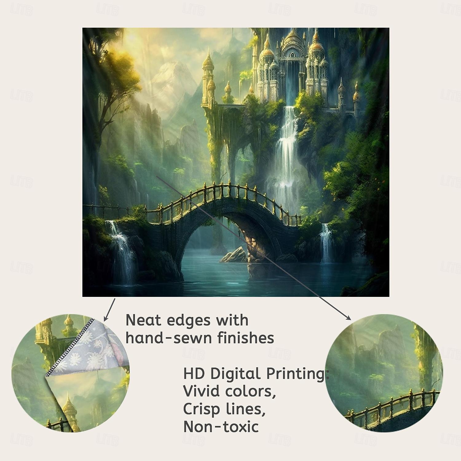 Fairytale Castle Hanging Tapestry Waterfall Wall Art Large Tapestry ...