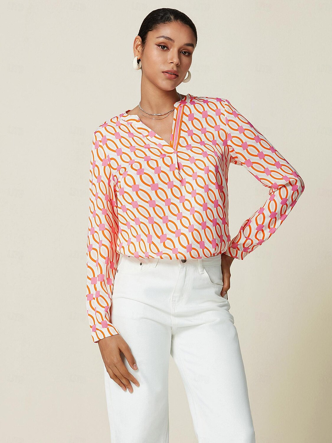 Satin Geometric Button Blouse 2025 - $51.99 –P1