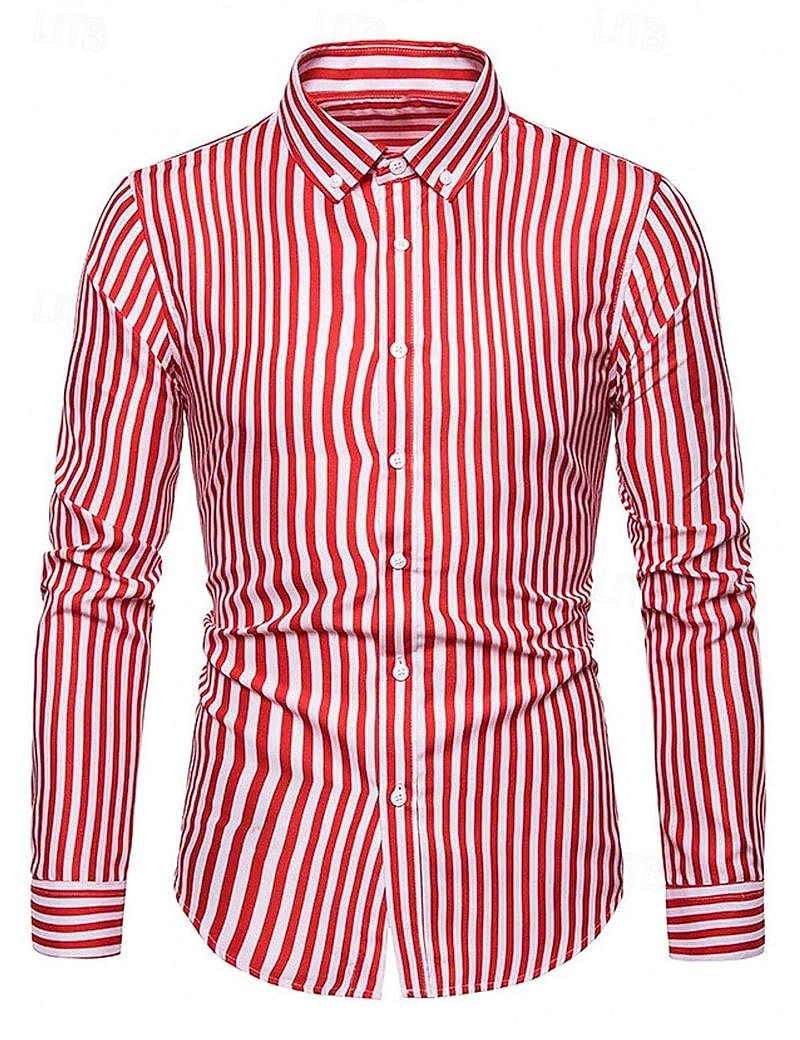Herren Hemd Sommerhemd Knopfhemd Lässiges Hemd Schwarz Rote Blau Langarm Streifen Kargen Täglich Urlaub Bekleidung Brautkleider schlicht Komfortabel Smart Casual 2025 - $22.99 –P8