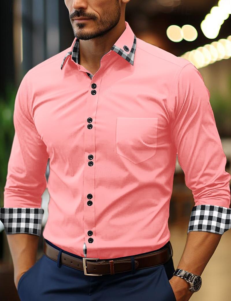 Herren Hemd Sommerhemd Oberhemd Knopfhemd Lässiges Hemd Schwarz Weiß Rosa Wein Marineblau Langarm Plaid Farbblock Kargen Täglich Urlaub Patchwork Bekleidung Baumwolle Baumwollmischung Modisch 2025 - $22.99 –P3